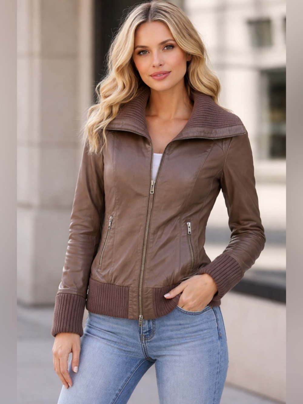 Mackage Size S 100% Genuine Lamb Leather Bomber Jacket - Chocolate Brown